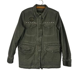 Harley Davidson men’s green military field style full zip jacket